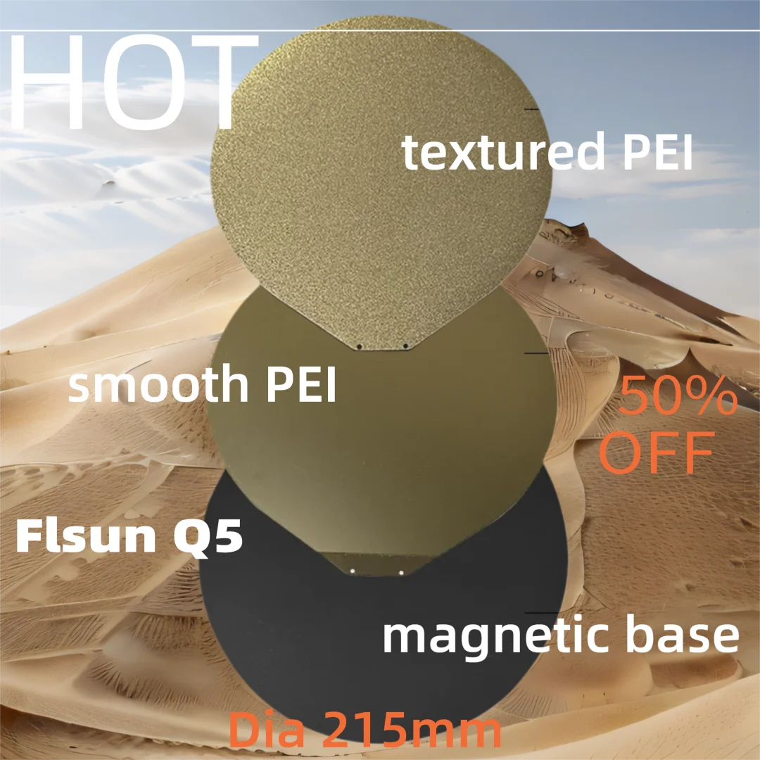 

ENERGETIC Flsun Q5 Build Plate Dia 215mm Magnetic Textured/Smooth Double Sided can Use Flexible Steel Sheet + Hot Bed Sticker