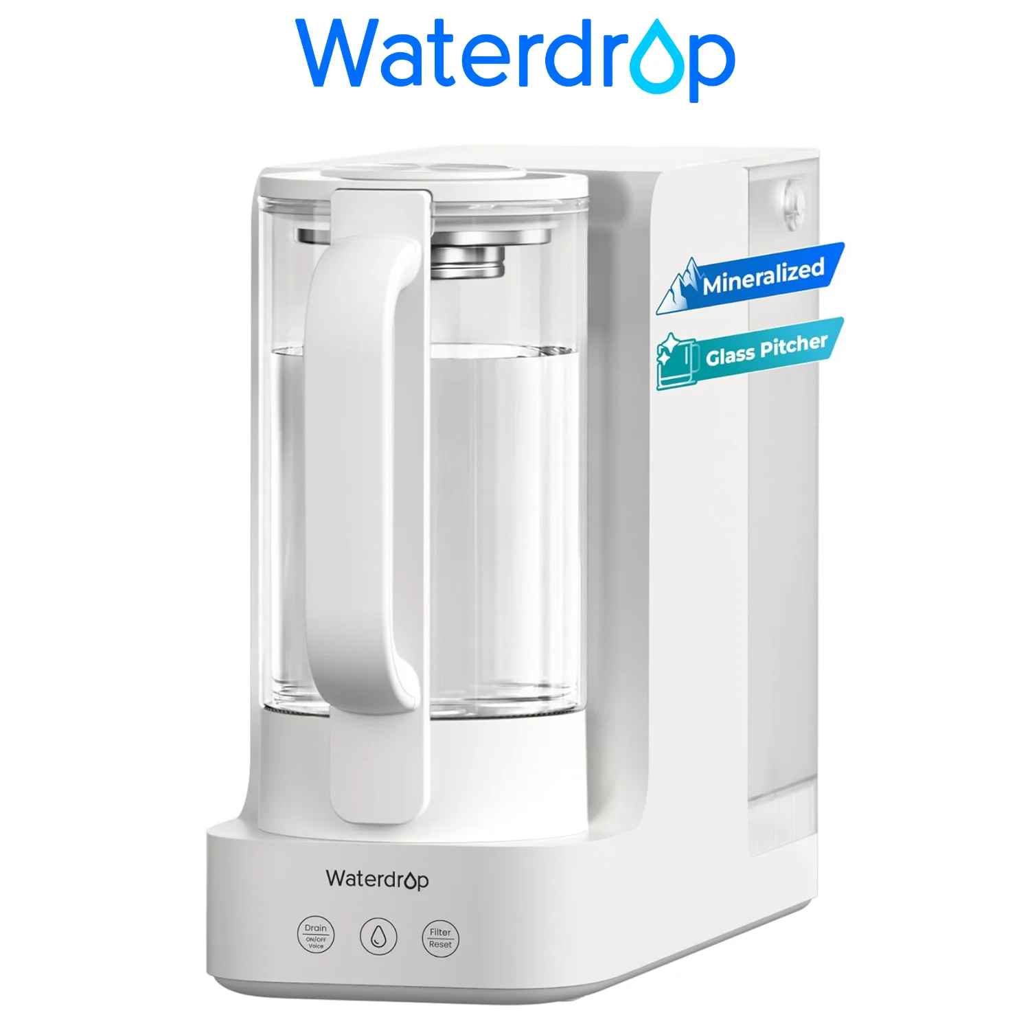 Waterdrop C2SL Mineral Reverse Osmosis Water Filter Countertop, 7-Stage RO Water Filtration System with Autofill Glass Pitcher