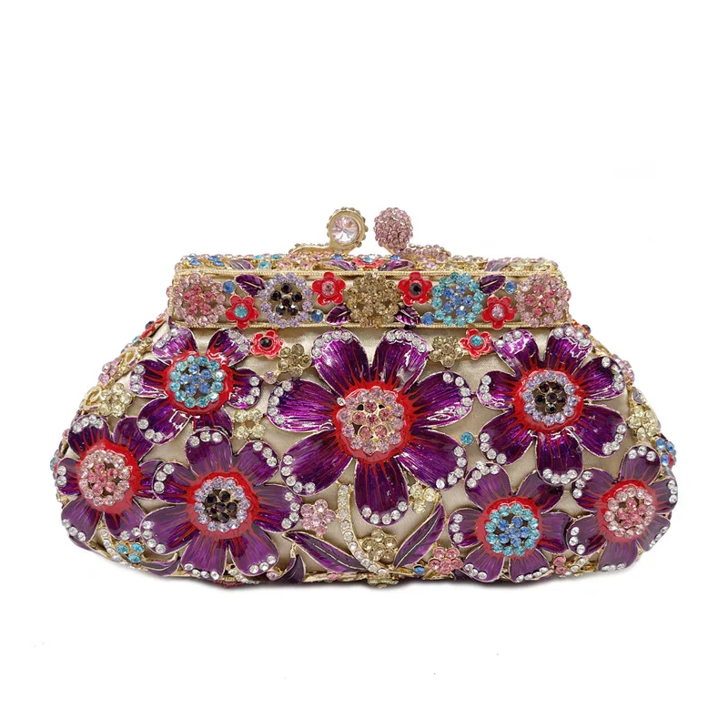 Enamel Rhinestone Dinner Bag Cheongsam Hand Grab Alloy Diamond Flower Dress Bag Women Billeteras De Mujer Purses Luxury Designer