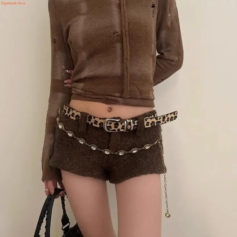 Q5WE Modern Women Waist Belt Chain with Leopard Print PU for Street Wearing