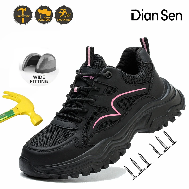

Work Safety Boots for Women Steel Toe Shoes Wear-resisting Anti-smash Breathable Work Sneakers Causal Walking Hiking Boots Black