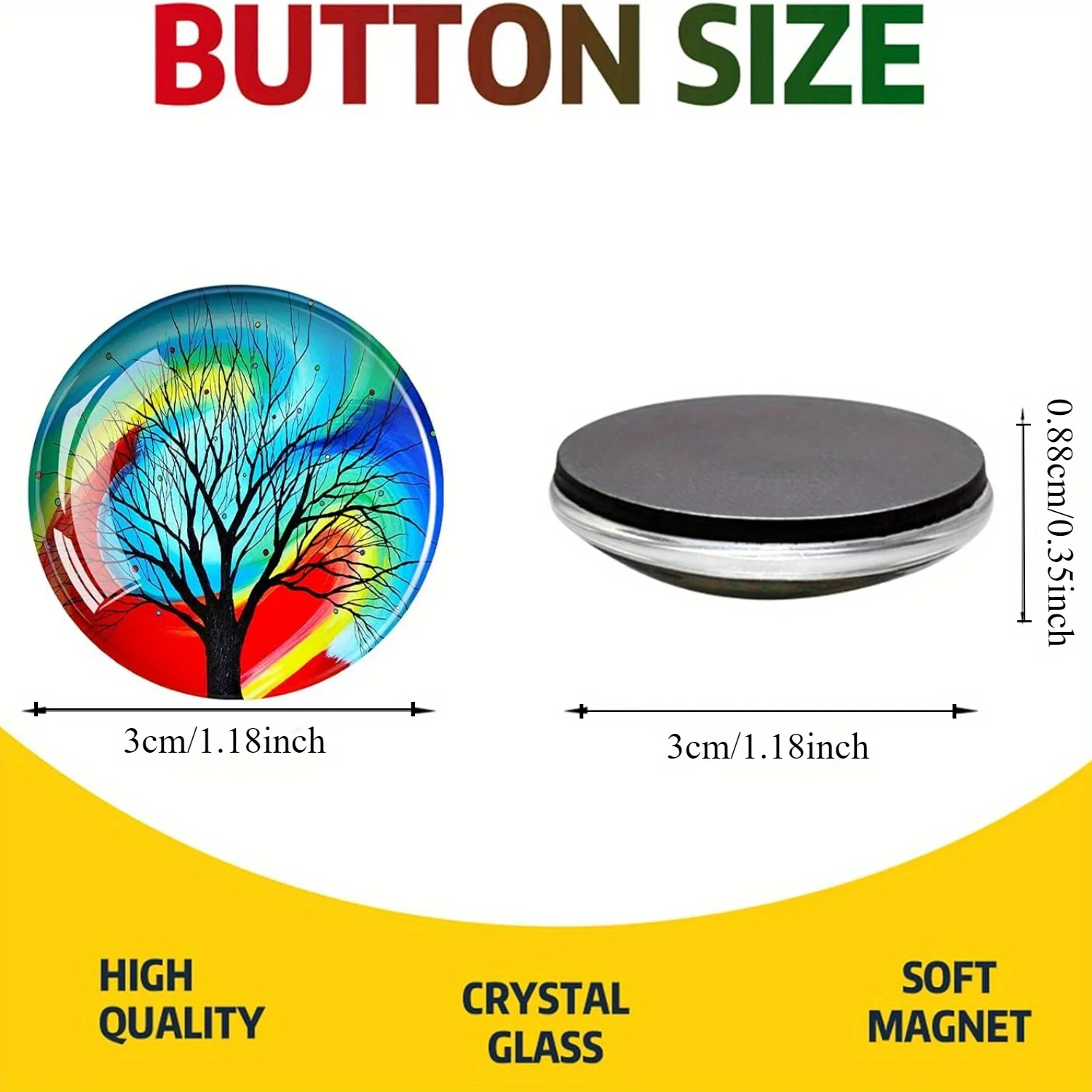 12Pcs Glass Strong Magnetic Refrigerator Magnet Fridge Sticker - Round Life Tree Glass Fridge Decoration, Office Whiteboard Magn