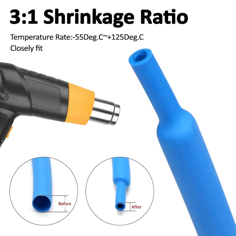 3m/pc 3:1 Dual Wall Adhesive Heat Shrink Tube With Glue Dia.1.6mm-50mm Lined Polyolefin Shrinkin ﻿Wrap Cable Protect Sleeving