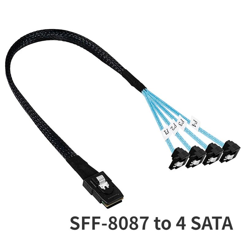 Internal Mini SAS Cable 36Pin SFF-8087 To 4 Ports SATA Right Angle Connector 6Gbps Data Cord for Server Raid Host Hard Drives