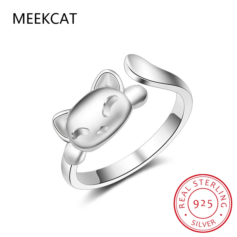 Real 925 Sterling Silver Cute Animal Cat Opening Rings Anel Bague For Daughter Girlls Women Mother's Day Fine Jewelry DA2985
