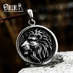 BEIER Domineering rough Punk round Lion wolf tiger pendant necklace Stainless Steel for man Animal jewelry BP8-828