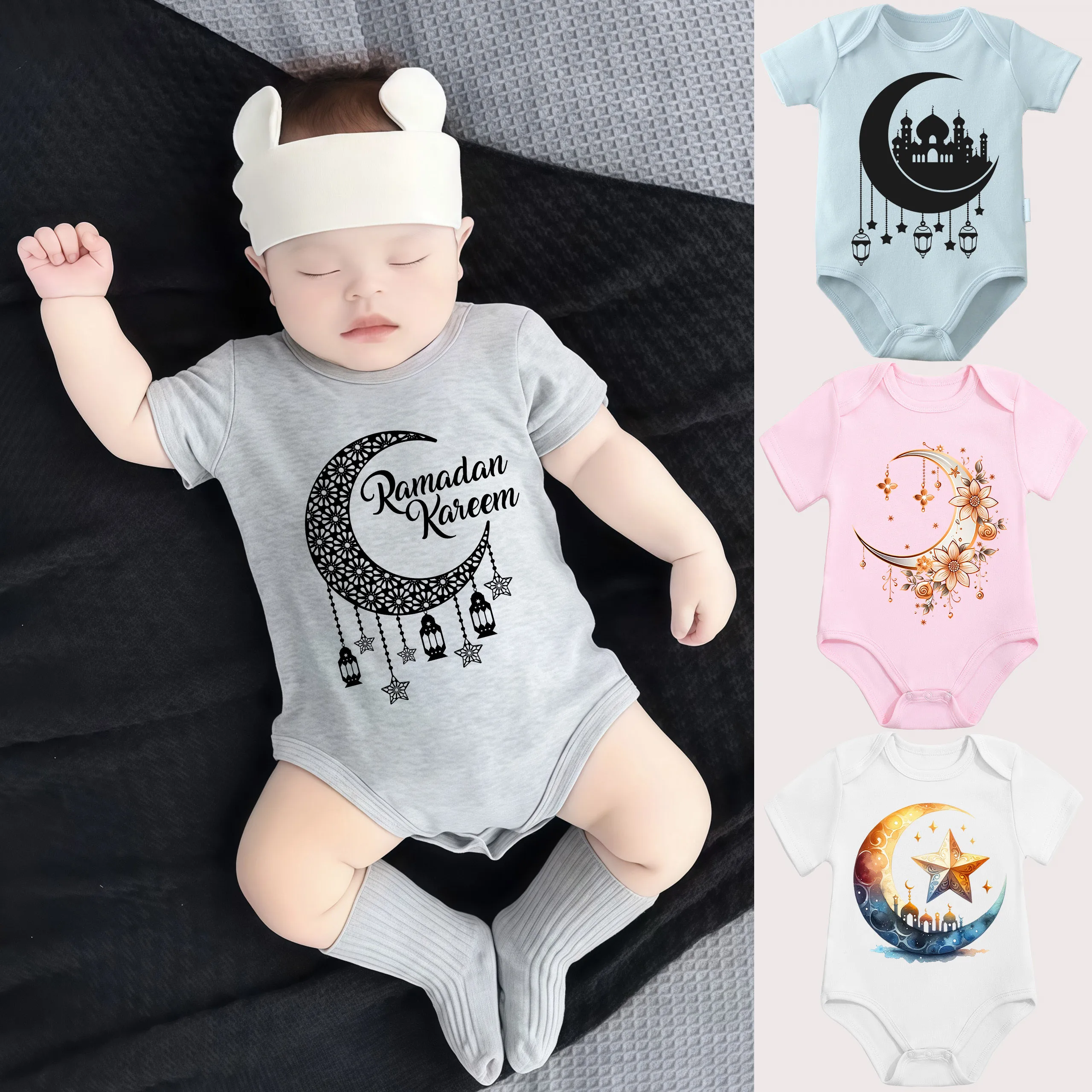 

Комбинезон из 100% хлопка с принтом «Лунный свят» к Рамадану, удобная одежда для малышей, комбинезон для новорожденных от 0 до 12 месяцев