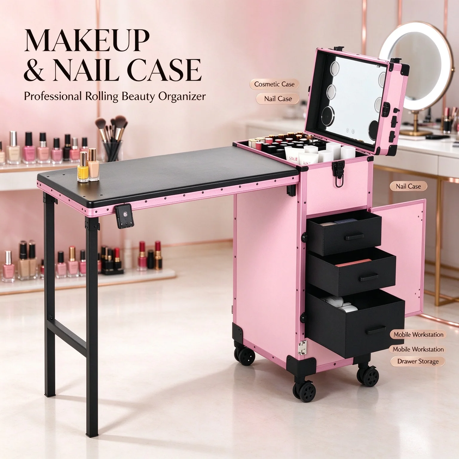 Makeup Case Beauty Tattoo Fixing Storage Box Travel Work Manicure Station Beauty Nail Table Portable Organizer