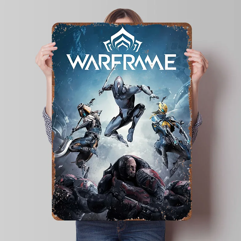 Warframe Game Cover Tin Poster Customized Wall Art Retro Vintage Metal Signs for Fans Room Luxury Decoration Gaming Desk Decor
