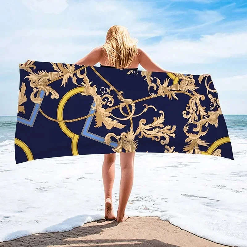 Luxury Black Gold Greek Key Bath Towel Microfiber Absorbent Quick-Dry Beach Towel Large Towel 70x140cm 100x200cm for Women Men