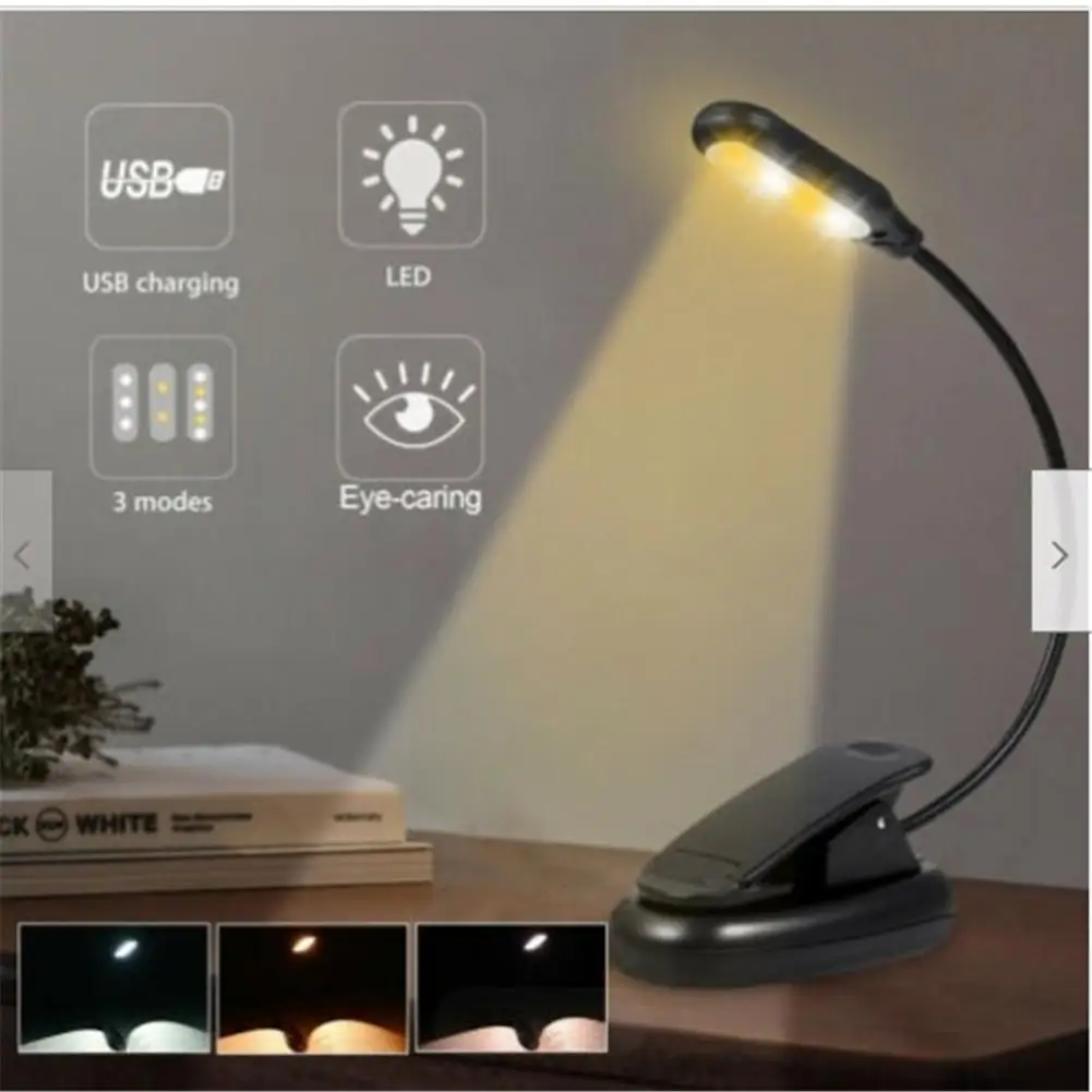 Dimmable Led Reading Light Usb Rechargeable Clip Book Light for Reading In Bed Mini Portable Amber Reading Lamp Exclude Battery