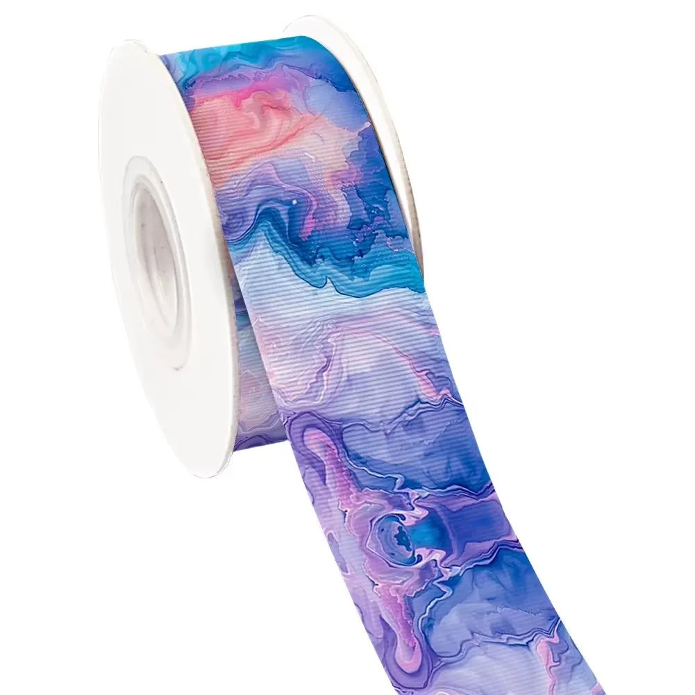 

5yards Pattern Grosgrain Ribbons Marble Gradient Satin Ribbon for Cheer Bows DIY Girl Hair Bows for Gift Decoration