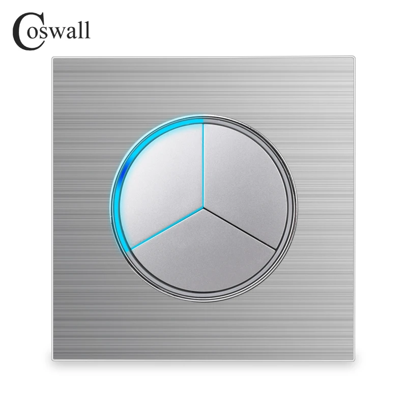 COSWALL Silver Grey Aluminum Panel 1/2/3/4 Gang 1/2 Way On / Off Light Switch Large Aperture LED Backlight Data HDMI USB Charger