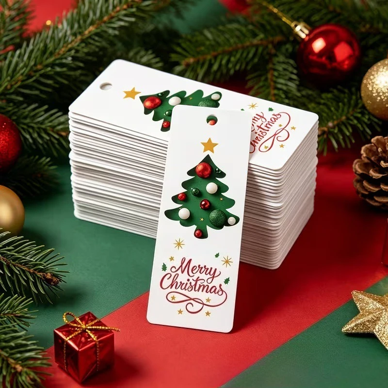 100pcs Merry Christmas Tags With Twine For Christmas Tree Hang Label Gift Wrap Xmas Party Favor Greeting Cards DIY Hang Tag