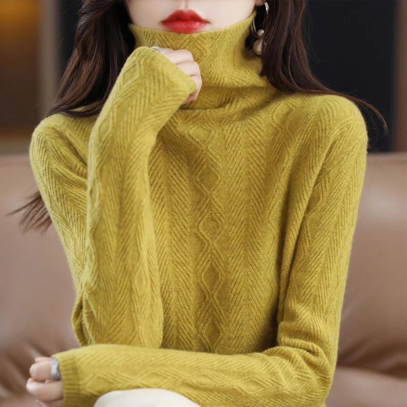 Cashmere Sweater Women Knitted Sweaters 100% Pure Merino Wool Turtleneck Long-Sleeve Pullover Autumn Winter Jumper Tops Clothing