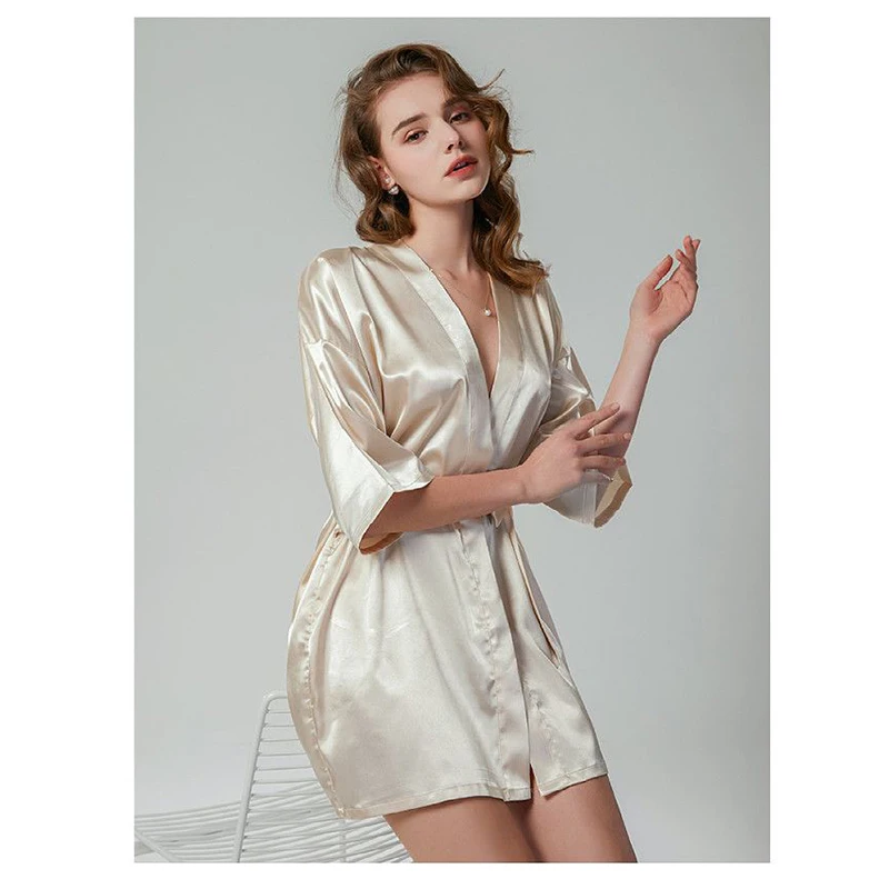 Nightgown Women Short Sleeve Sleepshirts Sexy Pajamas Nightdress Loose Cardigan Elegant Soft Sleepwear Japanese Fashion Feminine