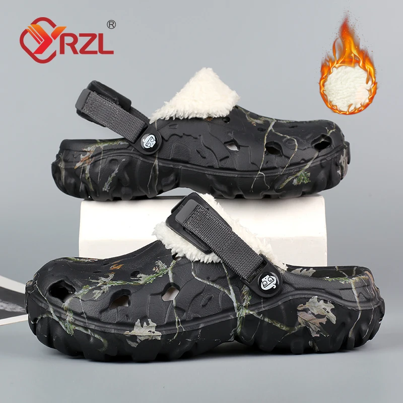 

YRZL Men Casual Hole Shoes Non-slip Man Sandals Beach Slipper Warm Men Shoes 2024 Leisure Home Shoes Slides Plush Winter Slipper