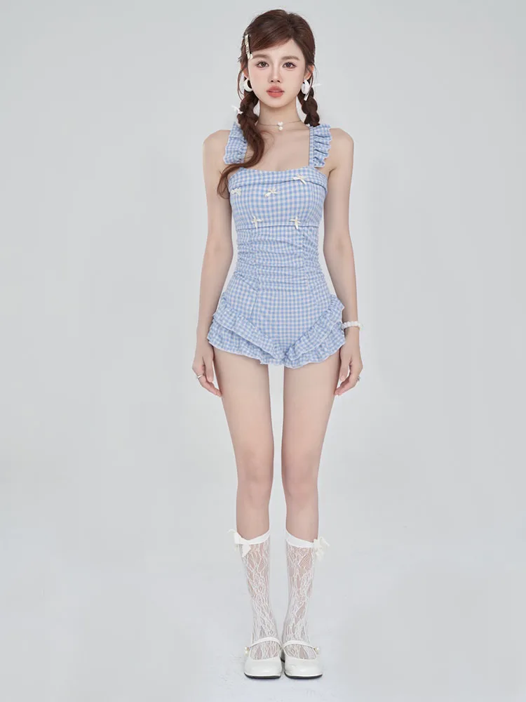 

Rolekar Blue Striped Swimming Suit Women's Conservative High Waist Thermal Spa Slimming One-Piece Swimsuit for Junior High Sc...