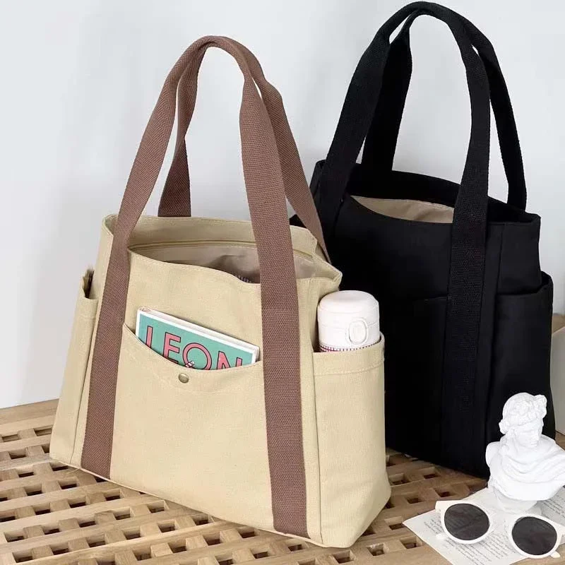 Große Canvas-Tragetasche, Schultertasche für den Arbeitsweg, Handtasche für Studenten, Büchertasche für den täglichen Gebrauch im Freien – Detail 28