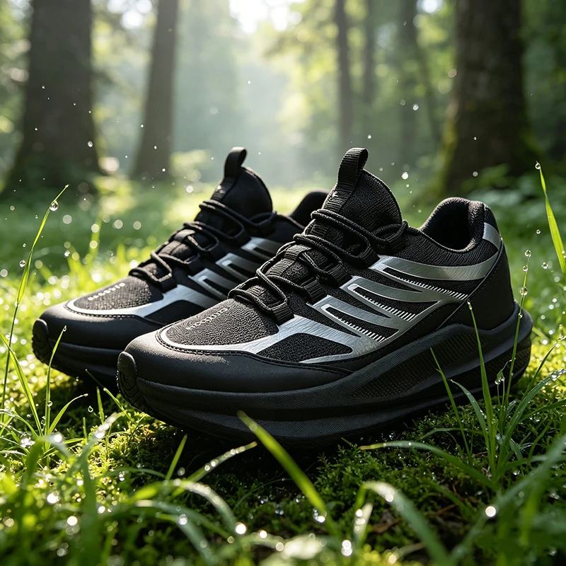 Men's Summer Outdoor Trekking Sneakers Wide Toe Casual Fashionable Black Hiking Shoes Breathable Mesh Men Sports Walking Shoe