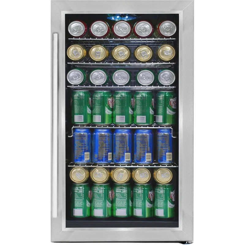 Hot Selling ItemsBeverage Refrigerator with Glass Door Feet Freestanding Beverage Mini Fridge Stainless Steel Spacious Interior