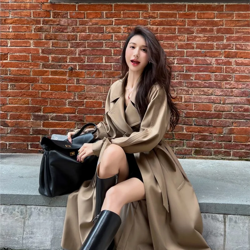 

Khaki trench coat women's medium and long new casual