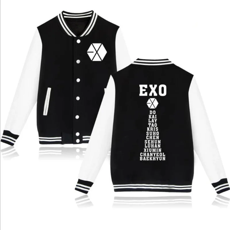 KPOP EXO Baseball uniform students coat KAI LAY TAO KRIS SUHO CHEN SEHUN XIUMIN Baseball jacket Women Men Hoodies Sweatshirts GS