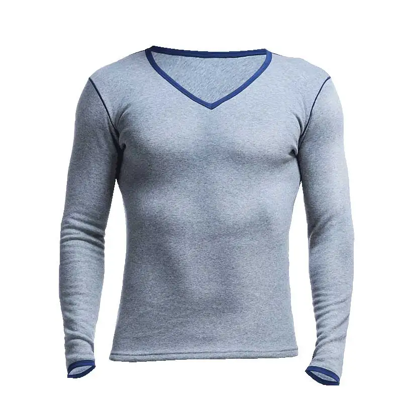 Men's Fleece Lined Thermal Top, Single Piece V-neck Slim Fit Long Sleeve Base Layer, Winter Warm Cold-proof Underwear Shirt
