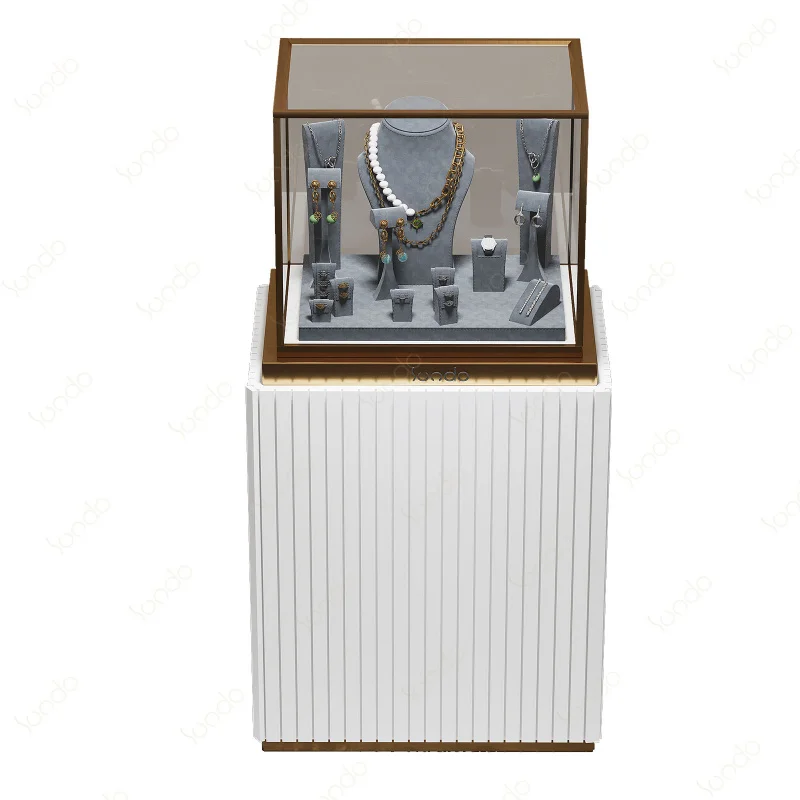 Custom.2024 new design jewellery store design furniture Metal cabinet display cabinet White jewelry display showcase set