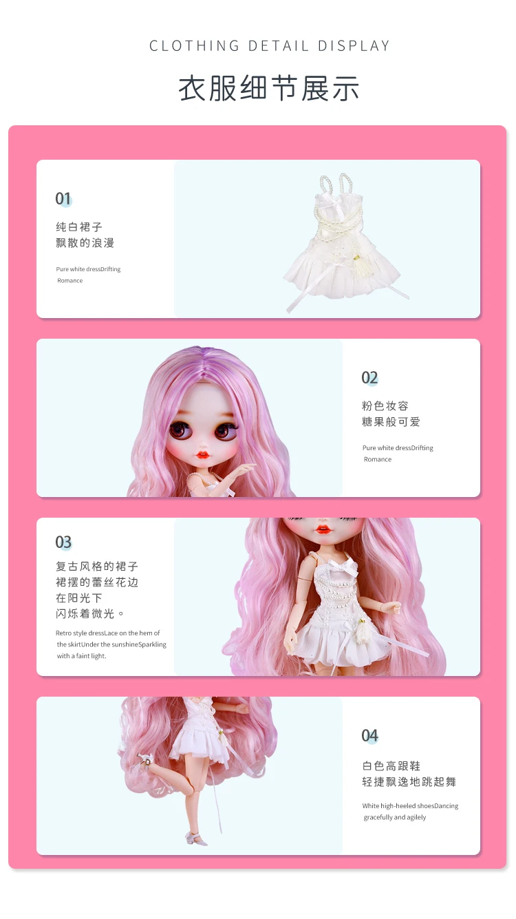 New Designed Pearl White Elegant Party Dress Doll Clothes For Barbi ICY Blythe Licca Dolls Fashion Outfit Accessories