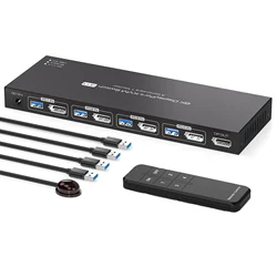 Displayport KVM Switch 1 Monitor 4 Computers 8K@60Hz DP KVM Switches 4K@120Hz for 4 PC Sharing 1 Monitor and 4 USB3.0 Port