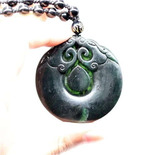 

Chinese Black Green Jade Dragon Pendant Natural Hand Carving Necklace Fashion Amulet Luck Gifts Men Sweater Chain Free rope