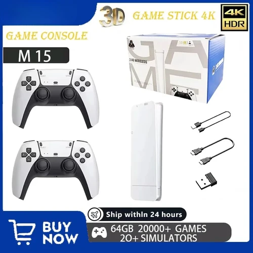Consola portátil M15 4K TV Stick 64G Controlador inalámbrico retro incorporado de 20000 juegos