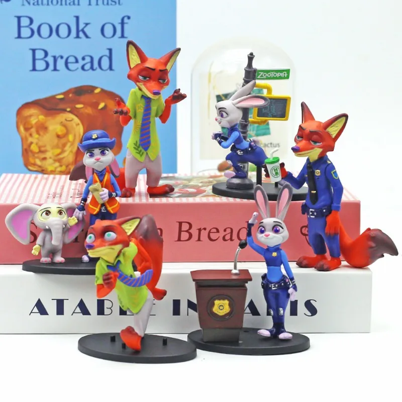 6pcs Disney Zootopia Judy Nick Cartoon Anime Figurines Cute Desktop Decorations Model Toy Gift for Birthday