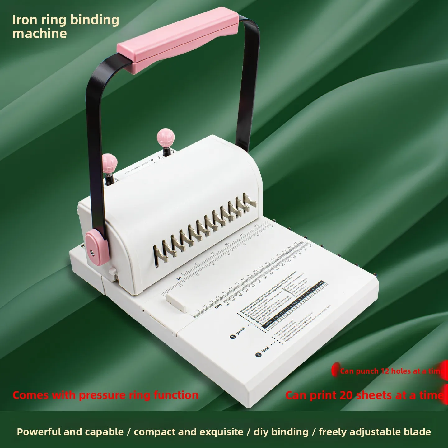 Double Loop Wire Binding Machine with 12 Hole Punch, 20 Sheet Punching and 2.5 cm Binding Capacity, Adjustable Wire Closer and