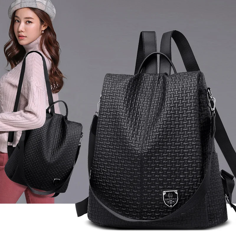 Anti theft women\'s backpack new fashionable shoulder bag outdoor travel PU leather backpack daily commuting computer bag