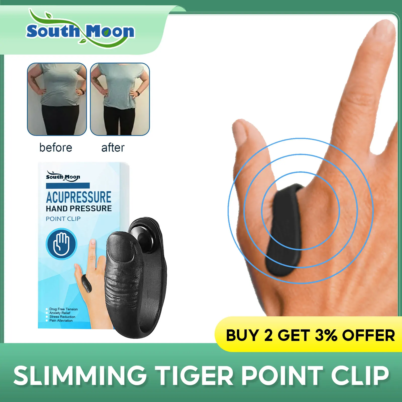 Tiger Point Massage Clip Slimming Headache Migraine Treatment Fatigue Weight Loss Promote Blood Circulation Relief Stress Clip