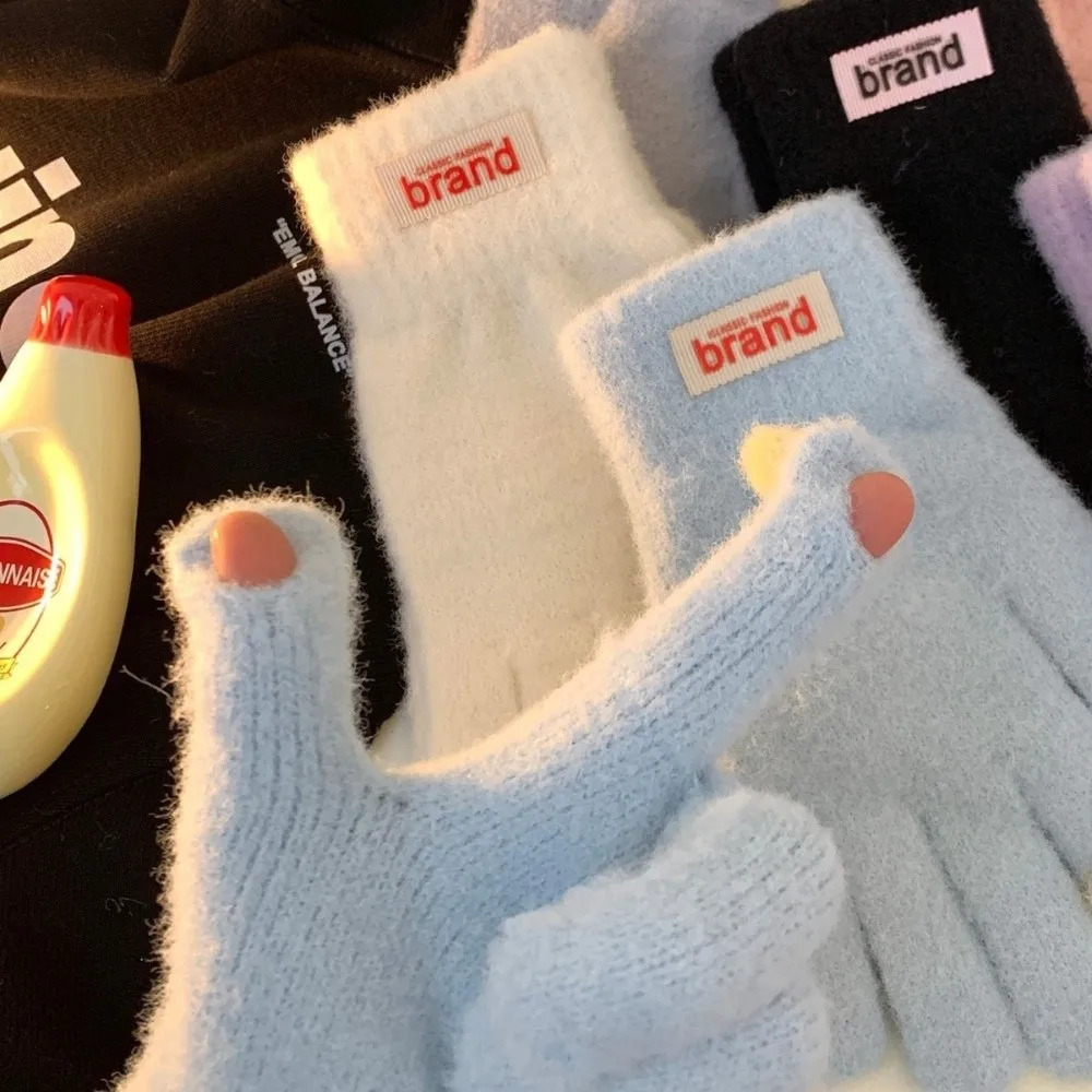Comfortable Exposed Finger Touch Screen Gloves Polyester One Size Winter Cold Proof Gloves Warm Thick Gloves Girls