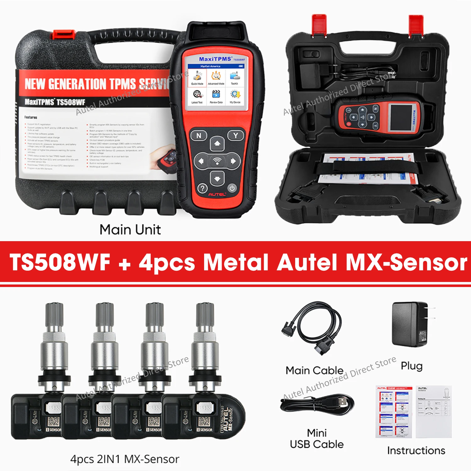 Autel MaxiTPMS TS508WF KIT TPMS-diagnosetool via 4 stuks Autel MX-sensoren, OBD2 TPMS Relearn Tool Gratis update, opgewaardeerd van TS508 - afbeelding 1