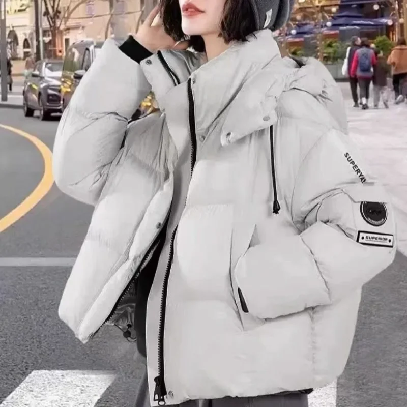Coffee Short Styles Hooded Jacket Women's Casual Loose Thickened Winter Coats Zippers Buttons Double Door Placket Warm Overcoat