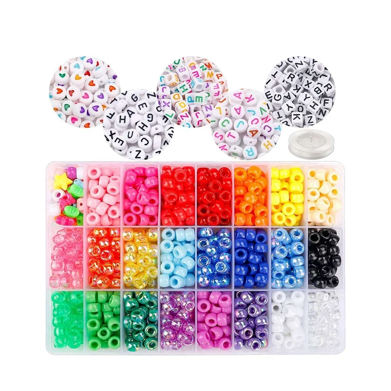 

1900Pcs Beads Rainbow Mix Letter Beads For Friendship Bracelet Necklace Making Crafts With 1 Elastic String Cords