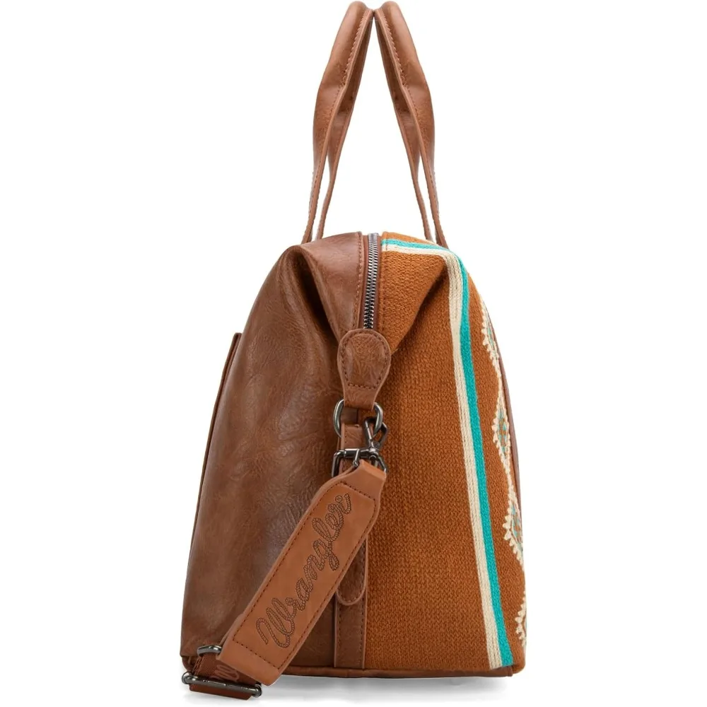 حقيبة سفر نسائية كبيرة لعطلة نهاية الأسبوع - تصميم نسيجي يحمل الأمتعة، بني