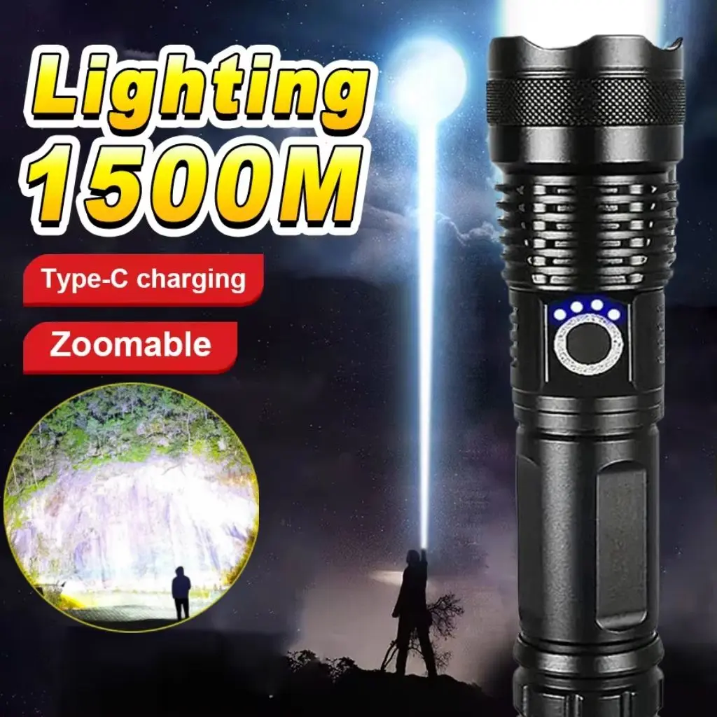 100000 Lumens High Power LED Flashlight Rechargeable Flashlight XHP50 Tactical Flashlight Outdoor Camping Waterproof Lantern