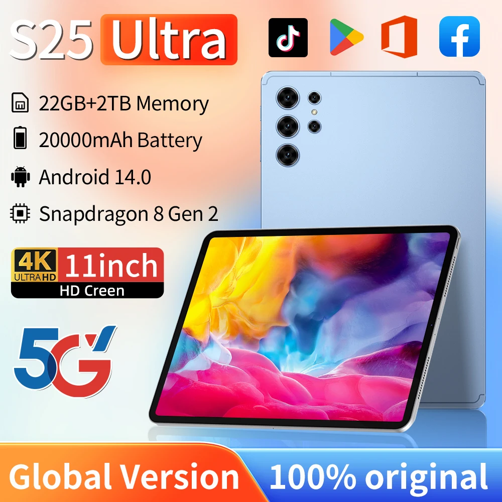 

Global Version Tablet S25 Ultra Tab Original 2025 NEW Tablets PC Android 14 4G/5G GPS WIFI Kids Snapdragon 8gen2 Dual SIM WIFI