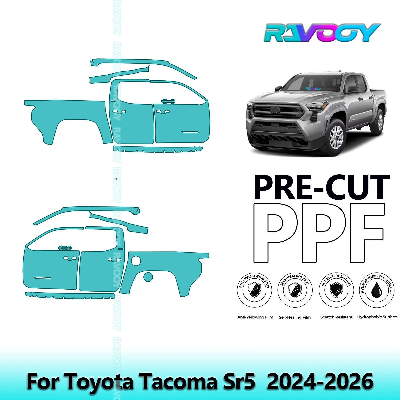 

For Toyota Tacoma Sr5 2024-2026 8.5mil Clear Matte Pre-Cut PPF Door & A/B Pillar Kit TPU Paint Protection Film Set