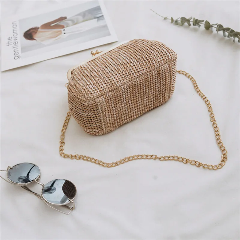 

2Pcs Small Crossbody Boho Bags For Women Evening Clutch Bags Hasp Ladies Handbag Female Straw Beach Rattan Women Messenger Bag -