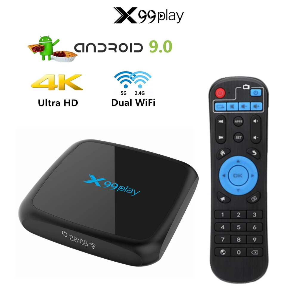 

X99 Play Smart Android 9.0 box rk3318 Quad-Core 4GB 64GB 32GB 4K TV BOX BT Dual Band WiFi Set Top Box Media Player