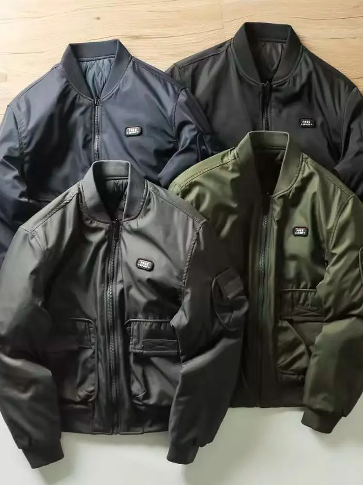 

Американская утепленная куртка-бомбер MA-1 с бейсбольным воротником, двусторонняя, хлопковая, пилотская, зимняя теплая мужская куртка на молнии