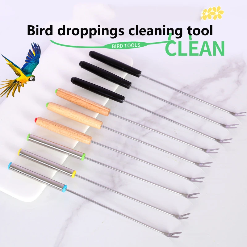 Bird Droppings Cleaning Fork Tool Tray Long-Handled Brush Broom Parrot Bird Droppings and Feces Cleaning Device