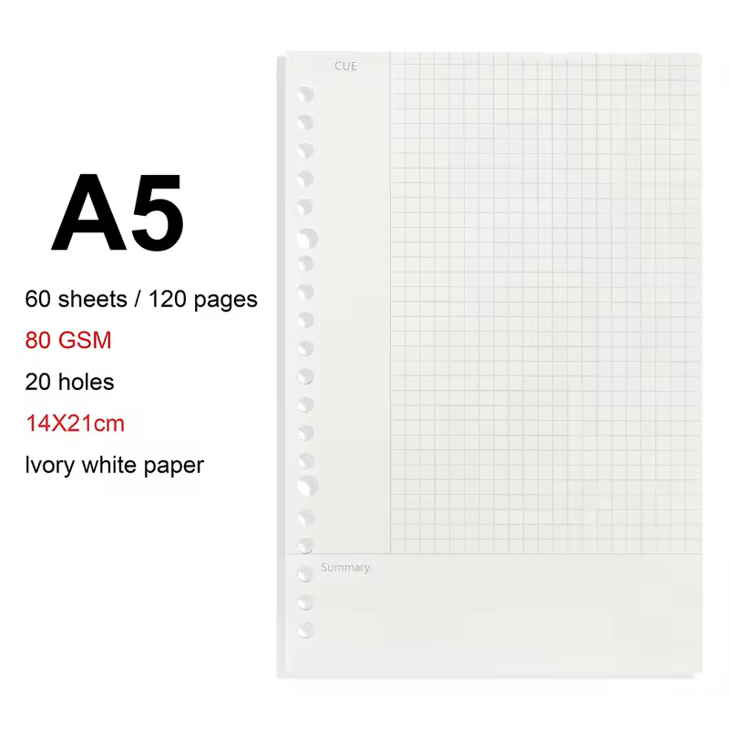 A4/B5/A5 Loose Leaf Refill Binder Notebook Blank/Line/Grid/Cornell Replacable Metal Ring Office&School Supplies Stationery - Image 15